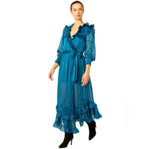 Misa Los Angeles Gabriela Side Tie Maxi Dress in Teal NWT